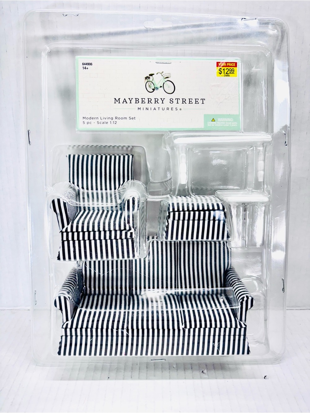 Mayberry Street Miniatures Dollhouse 5pc Modern Living Room Set White Stripes